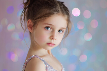 young ballet dancer, poised expression, soft pastel leotard