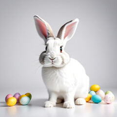 Obraz premium Easter bunny on a light background with Easter eggs