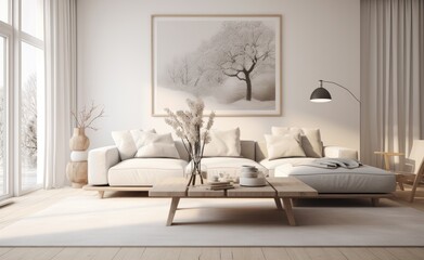 Spacious Living Room With Furniture and Wall Painting