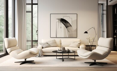 Living Room With White Couch and Chairs in Modern Home Decor