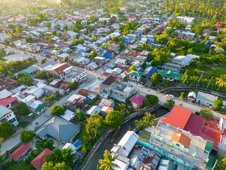 Philippines Aerial View. General Luna Town. Tropical Island Turquoise Blue Sea Water. Siargao Island, Philippines, Southeast Asia.