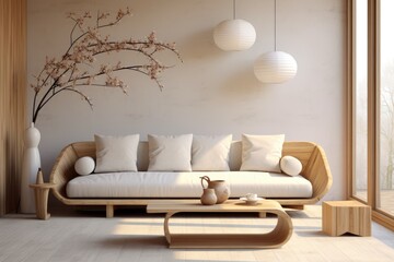 Fototapeta na wymiar Furnished Living Room With a Tree