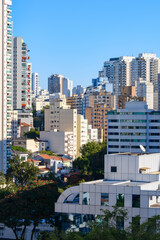 Urban landscape with several buildings in a South American city on a beautiful blue sky day. Sao Paulo, SP, Brazil.