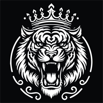 tiger head vector , crown tiger head silhouette