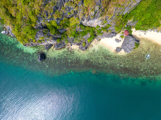 Philippines Aerial View. Corong Corong Beach. Palawan Tropical Landscape. El Nido, Palawan, Philippines. Southeast Asia.