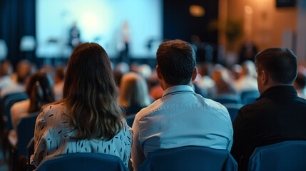 A couple participating in a marriage workshop at a church conference, Church Conference, blurred background, with copy space - Powered by Adobe