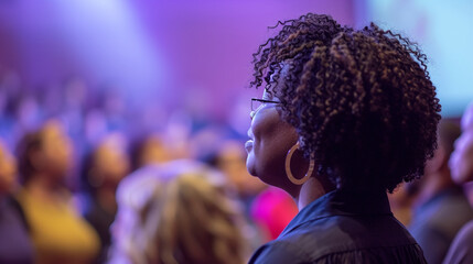 A church conference session featuring a guest choir from a different congregation, Church Conference, blurred background, with copy space