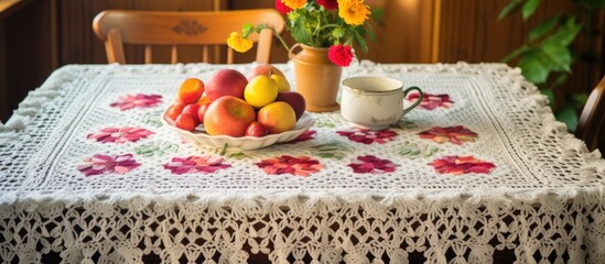 Anatolian motifs and nostalgic crochet lace add texture to the handmade tablecloth.