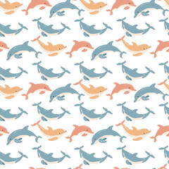 Dolphins seamless pattern. Can be used for gift wrapping, wallpaper, background