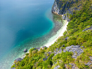 Seven Commandos Beach. Palawan Tropical Landscape. Aerial View. El Nido, Palawan, Philippines. Southeast Asia.
