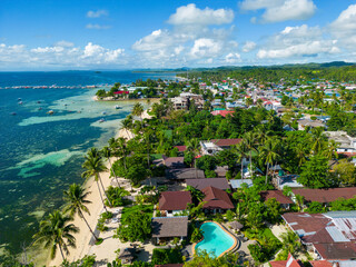 Philippines Aerial View. Tropical Island Turquoise Blue Sea Water. Siargao Island, Philippines,...