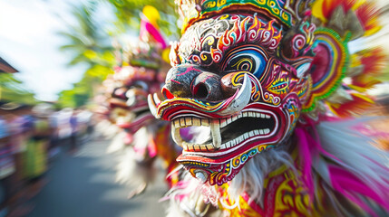 Fototapeta na wymiar A vibrant Ogoh-Ogoh parade during Nyepi in Bali, Indonesia, Nyepi, blurred background, with copy space