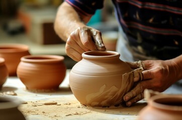 Making pot workshop. Ceramic sculpture. Generate Ai