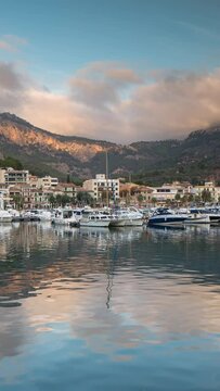 soller port in mallora, spain in vertical