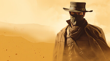 Old wild west gunslinger with a desert southwestern sunset