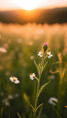 aesthetic close-up of wildflowers at sunset © Valeriya