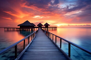 Fototapeta na wymiar Serene Maldives ocean beach sunset. Nature sand. Generate Ai