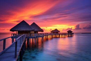 Tranquil Maldives ocean beach sunset. Nature sand. Generate Ai