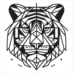 tiger head vector , tiger head black and white silhouette line art