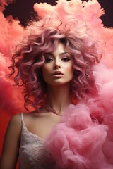 women with smoke in her hair, in the style of light multicolor