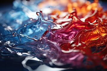 Abstract image of blue and red liquids in fluid motion, creating beautiful waves