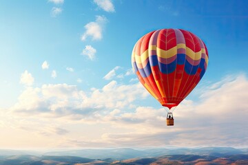 A hot air balloon floating in a clear blue sky