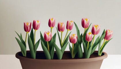 beautiful tulips flowers blooming in pot