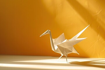 Delicate origami crane on a minimalist background