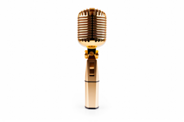 Vintage gold microphone cut out on transparent background