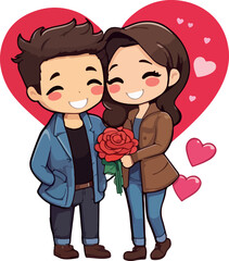 Set of vectors for Valentine's day. Watercolor hearts and lovers. Significant other.