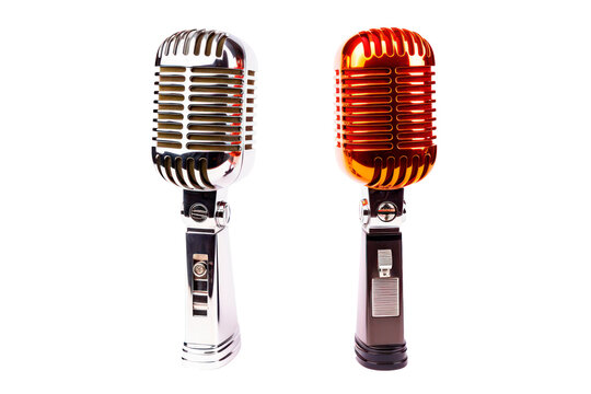 Vintage two  microphones cut out on transparent background