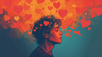 Boy fall in love illustration, Generative AI