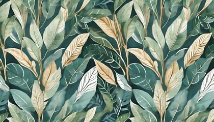 seamless pattern botanical wallpaper leaf background hand drawn realistic illustration design for wallpaper fabric paper personal blogs websites social networks - obrazy, fototapety, plakaty