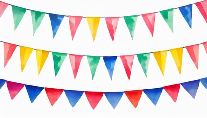 set carnival garlands with flags birthday party decoration string of flags banner background decorative colorful party pennants for birthday celebration festival and fair decoration watercolor - obrazy, fototapety, plakaty