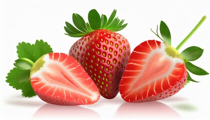 ripe strawberry and sliced strawberry isolated cutout