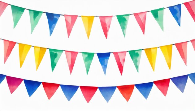 Set Carnival Garlands With Flags Birthday Party Decoration String Of Flags Banner Background Decorative Colorful Party Pennants For Birthday Celebration Festival And Fair Decoration Watercolor