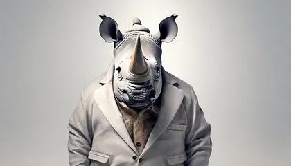 Foto op Aluminium white rhino dressed in large clothes from 1980s © Irene