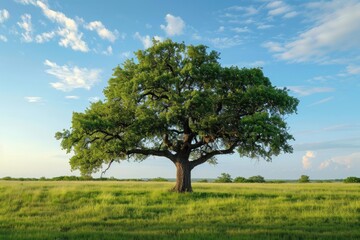 Fototapeta na wymiar Majestic oak standing resilient in an open field