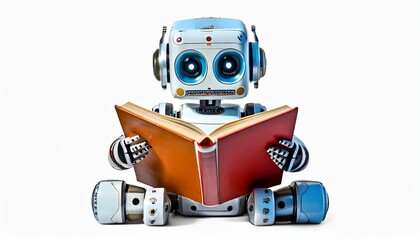 cute robot reading a book cartoon style isolated on white background artificial intelligence learning generated ai