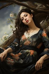 Obraz premium A cute woman with Japanese style dress