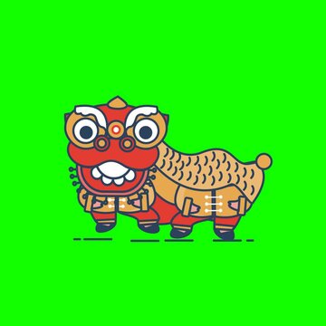 Barongsai Dragon Dance for Chinese New Year - Animated Vector Illustration on Green Background