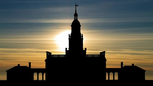Historic Independence Hall in Philadelphia, Pennsylvania, USA. Time Lapse at Sunset with Colorful Clouds