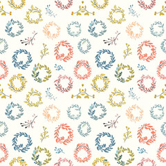 Obraz premium Springtime wreaths seamless pattern. Can be used for gift wrapping, wallpaper, background
