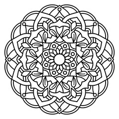 Fototapeta premium Floral mandala with line. circular shape. botanical natural theme. for coloring book page, decoration, tattoo, wallpaper, card, sticker.
