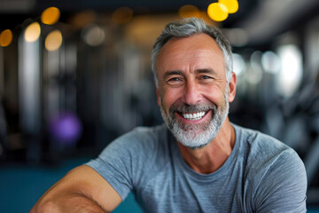 Positive Attitude: 55-Year-Old Man Grinning at Gym