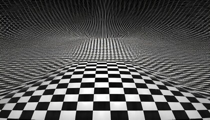 distortion effects on checkered pattern monochrome black and white eps10 vector background