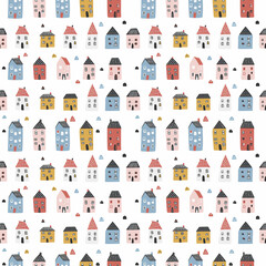 Houses seamless pattern. Can be used for gift wrapping, wallpaper, background