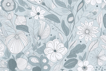 Blue wallpaper with floral patterns, floral background