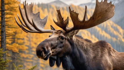 moose, mountains, double exposure