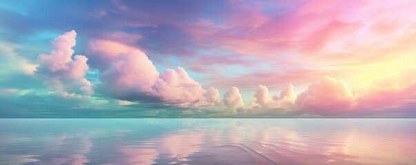 Panoramic nature landscape view of beautiful beach and sea. Inspire tropical beach with sunrise sky. Aerial top view background, drone photo backdrop of seascape horizon. Vacation travel banner - obrazy, fototapety, plakaty